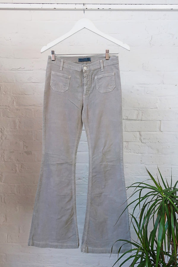 Vintage Trousers - Silver Ice Corduroy Flares - W28 L32 By All About Audrey