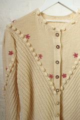 Vintage Knitwear - Pompom Meadows Cream Cardigan - Size XS by all about audrey