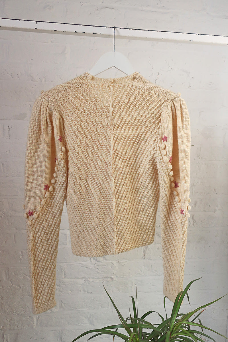 Vintage Knitwear - Pompom Meadows Cream Cardigan - Size XS by all about audrey