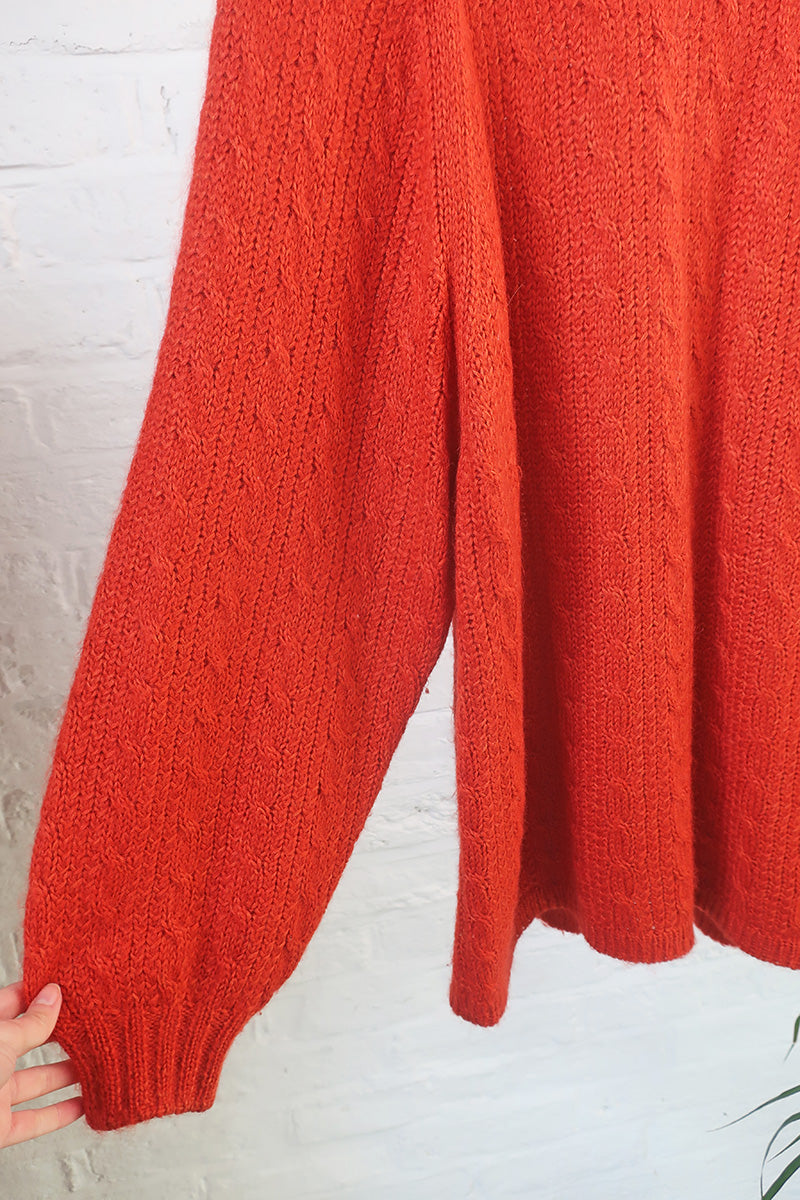 Vintage Knitwear -Blood Orange Fisherman's Jumper - Size L/XL by all about audrey