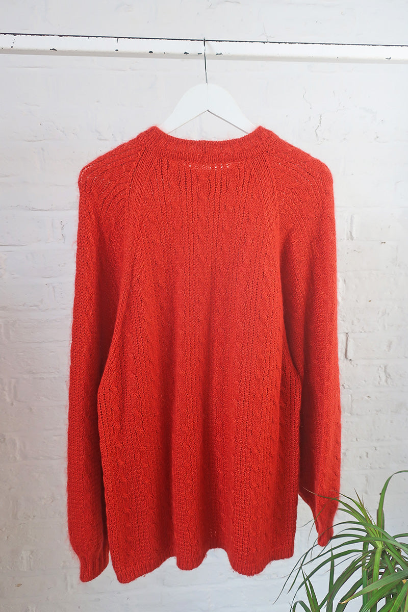 Vintage Knitwear -Blood Orange Fisherman's Jumper - Size L/XL by all about audrey