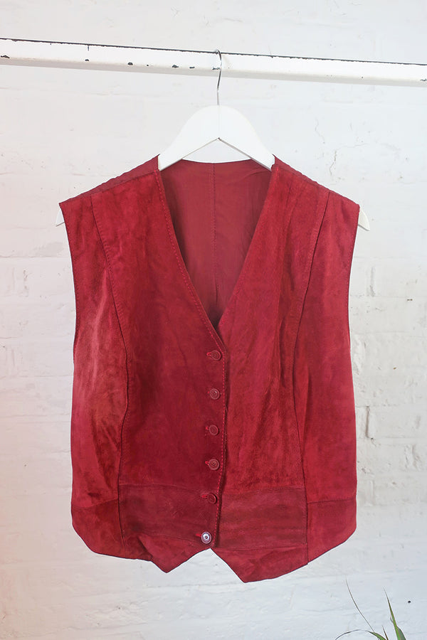 Vintage Waistcoat - Baggins Red Suede - Size M by all about audrey