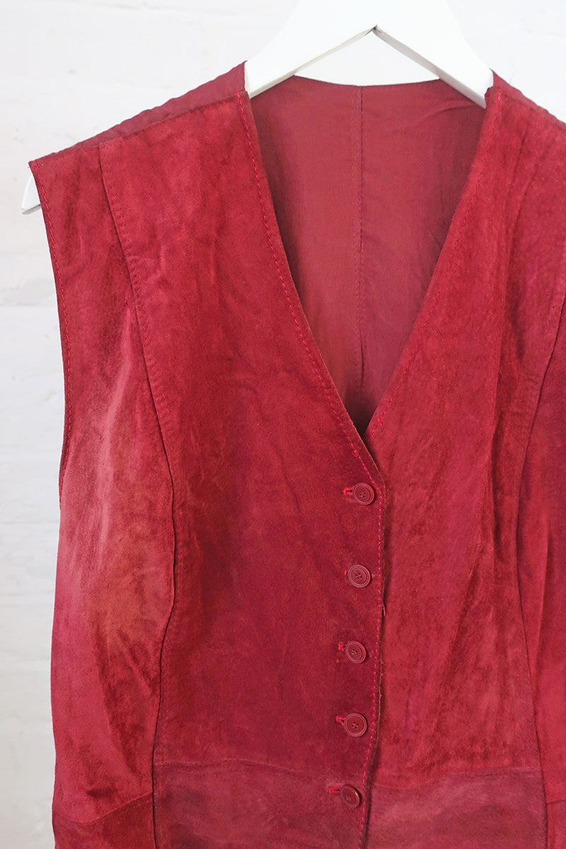 Vintage Waistcoat - Baggins Red Suede - Size M by all about audrey