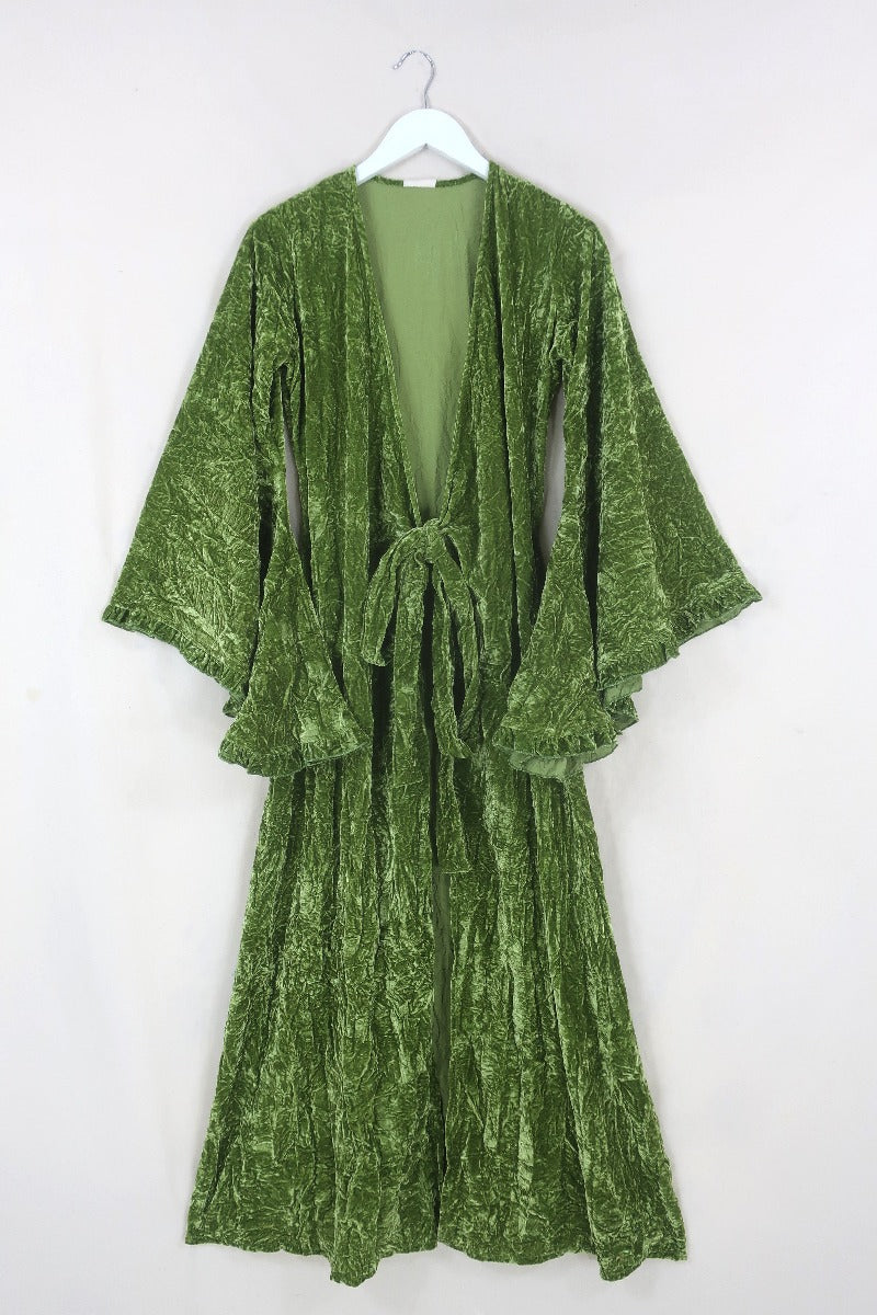 Crushed Velvet Frilly Maxi Dress | Elven Green | All About Audrey – All ...