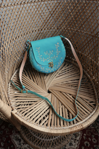 Jemima Embossed Saddle Bag in Aquamarine Blue