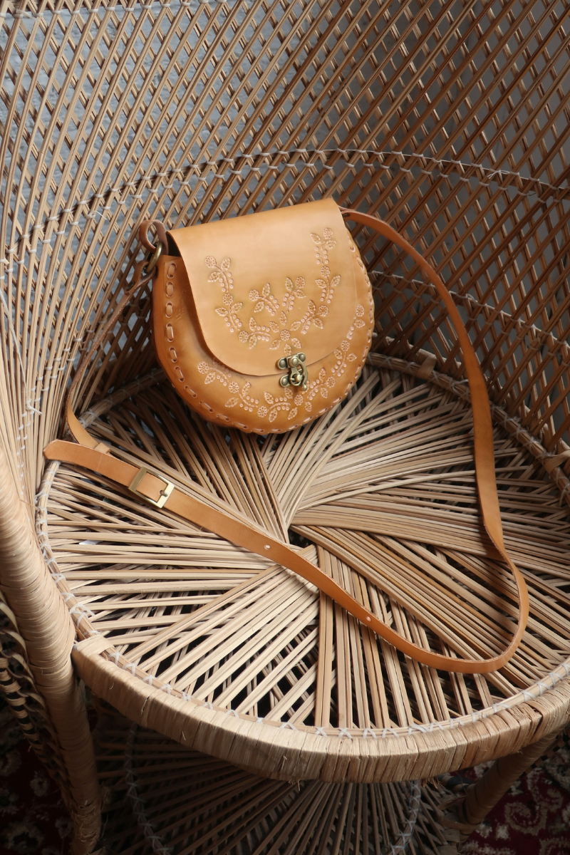 Jemima Embossed Saddle Bag in Fawn Beige