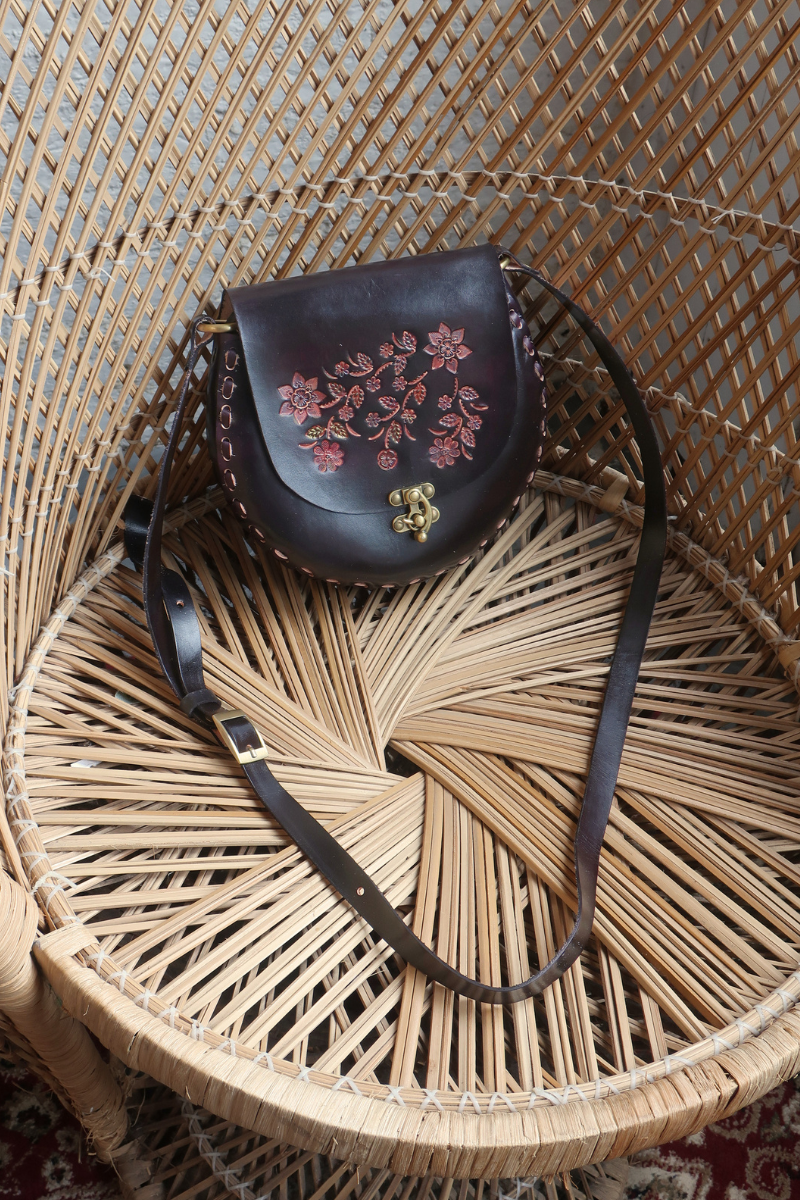 Jemima Embossed Saddle Bag in Black Orchid