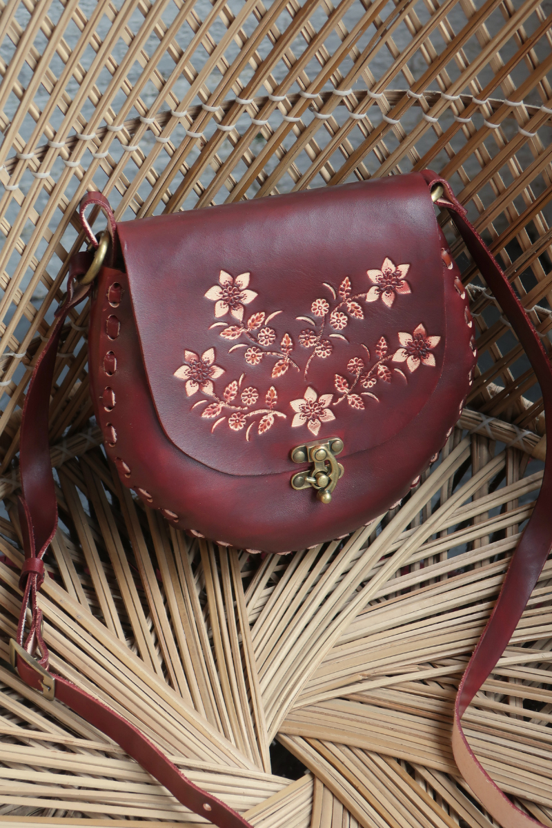 Jemima Embossed Saddle Bag in Antler Brown