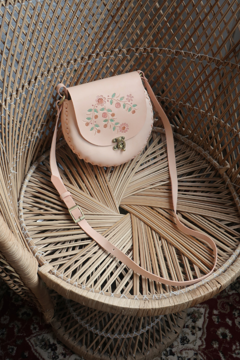 Jemima Embossed Saddle Bag in Peach Blossom