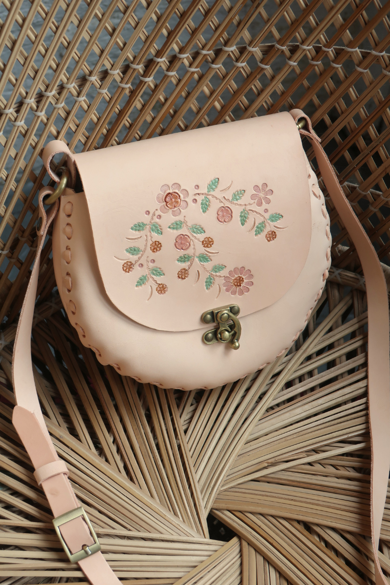 Jemima Embossed Saddle Bag in Peach Blossom