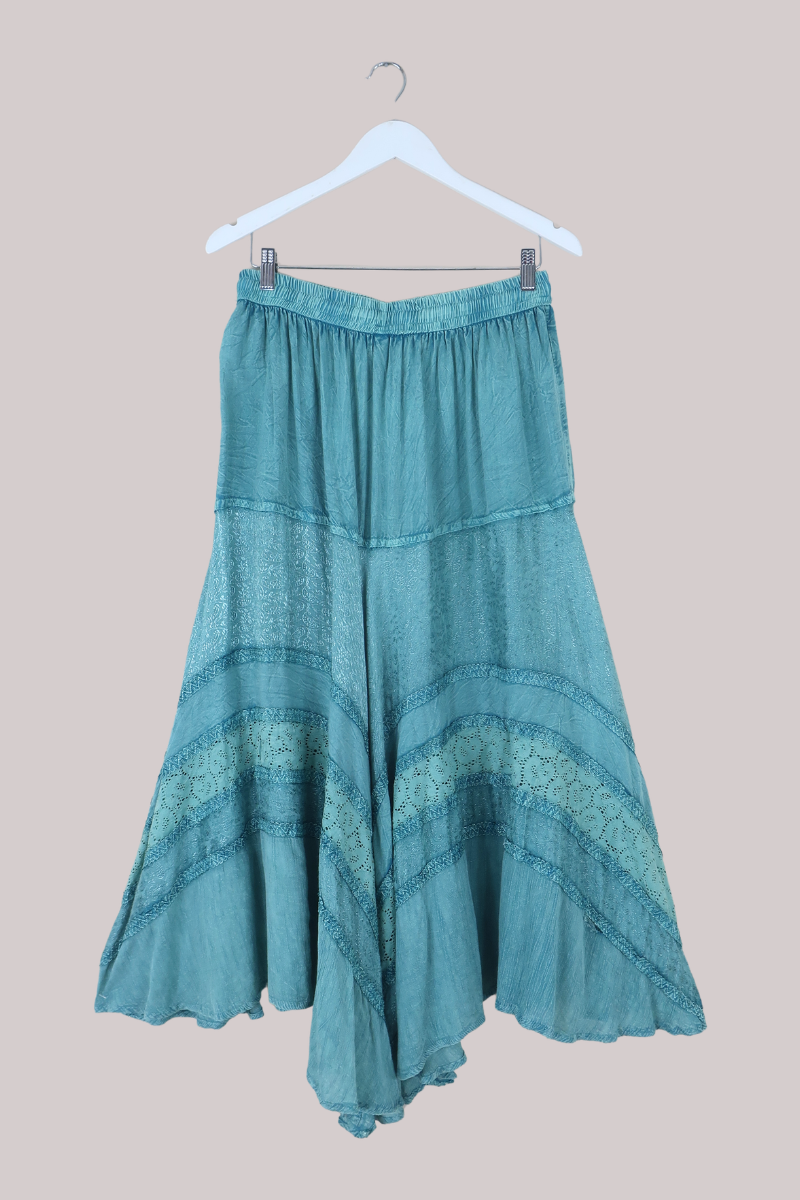 Embroidered A-Line Maxi Skirt in Calypso Blue