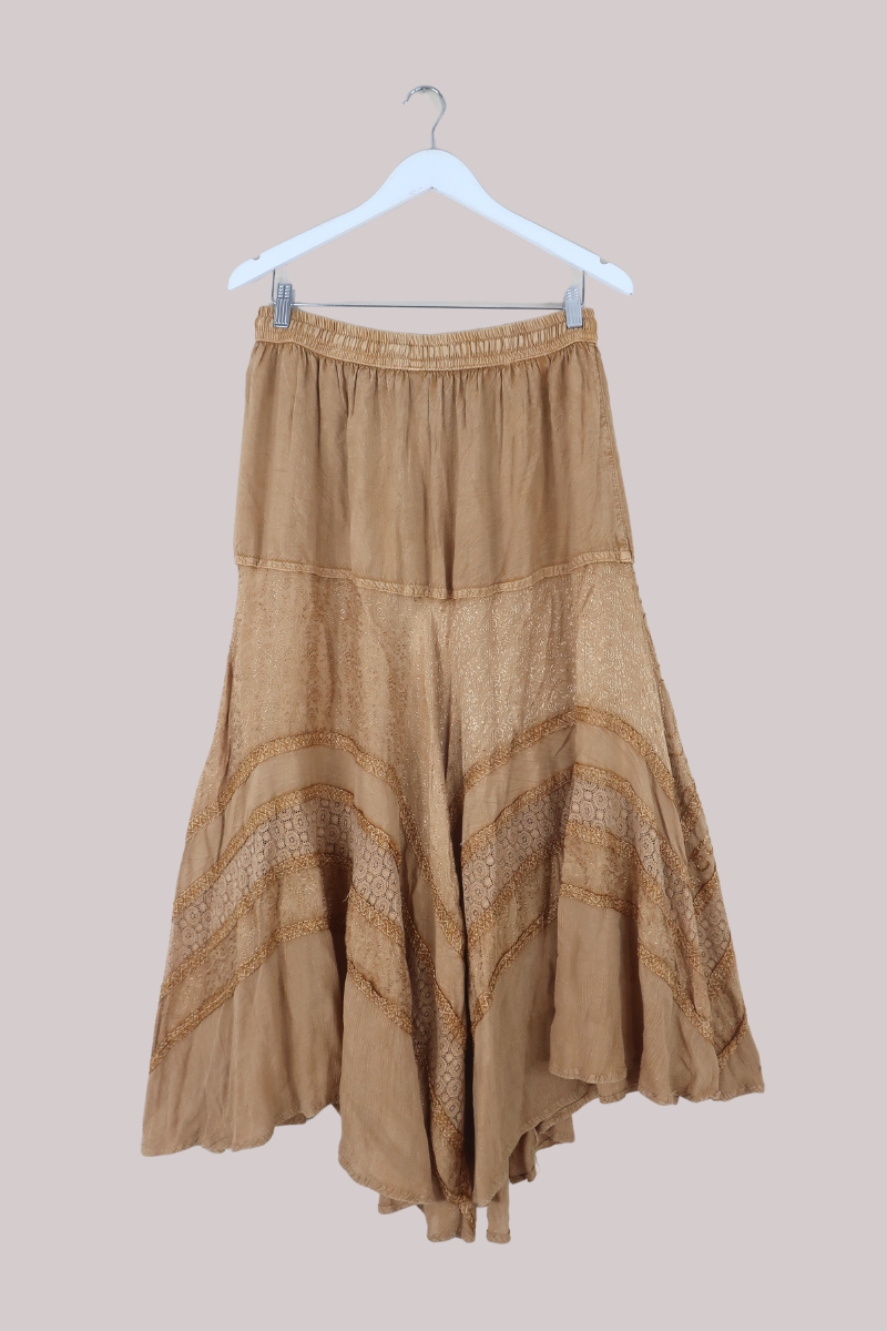 Embroidered A-Line Maxi Skirt in Honey Gold