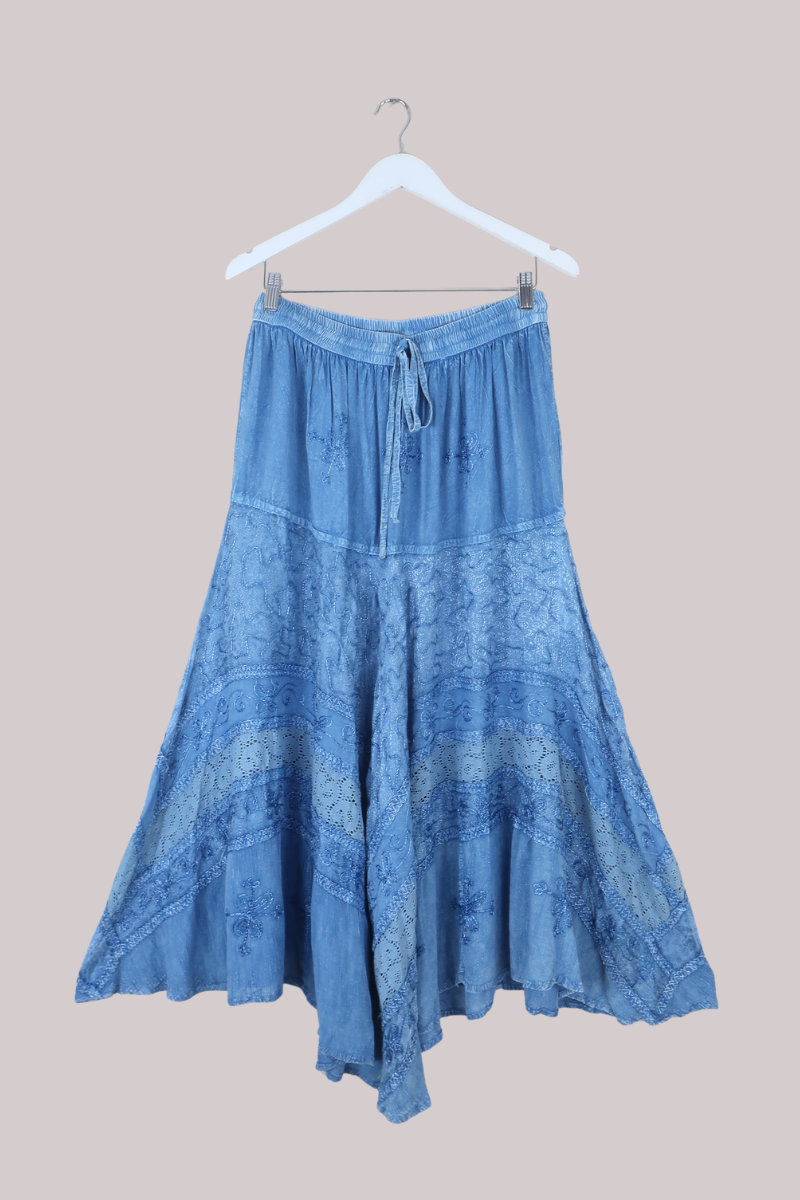 Embroidered A-Line Maxi Skirt in Hydrangea Blue