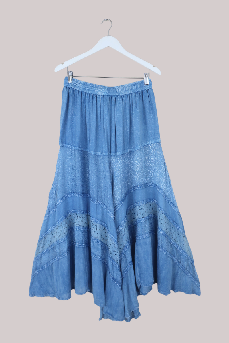Embroidered A-Line Maxi Skirt in Hydrangea Blue