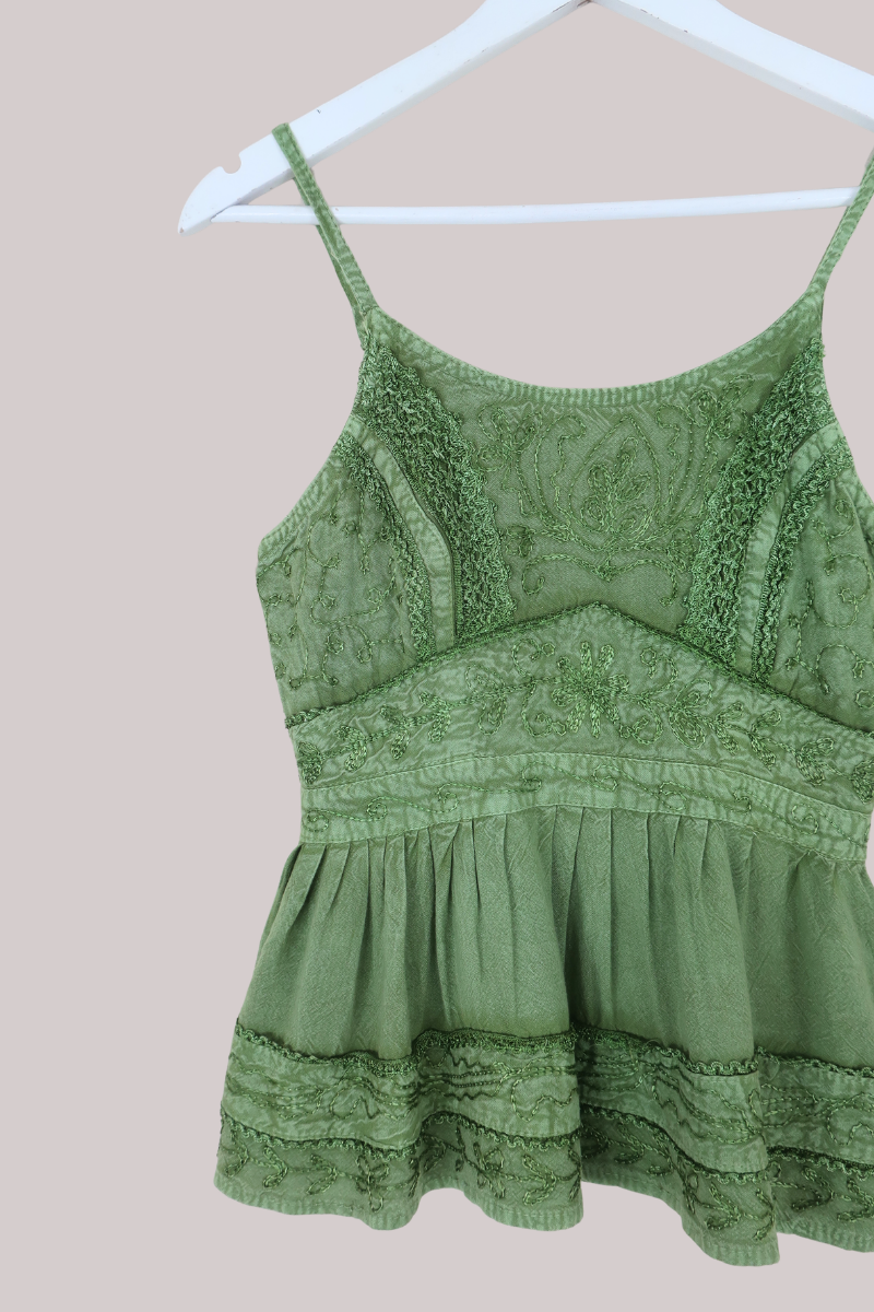 Embroidered Camisole in Dusty Sage