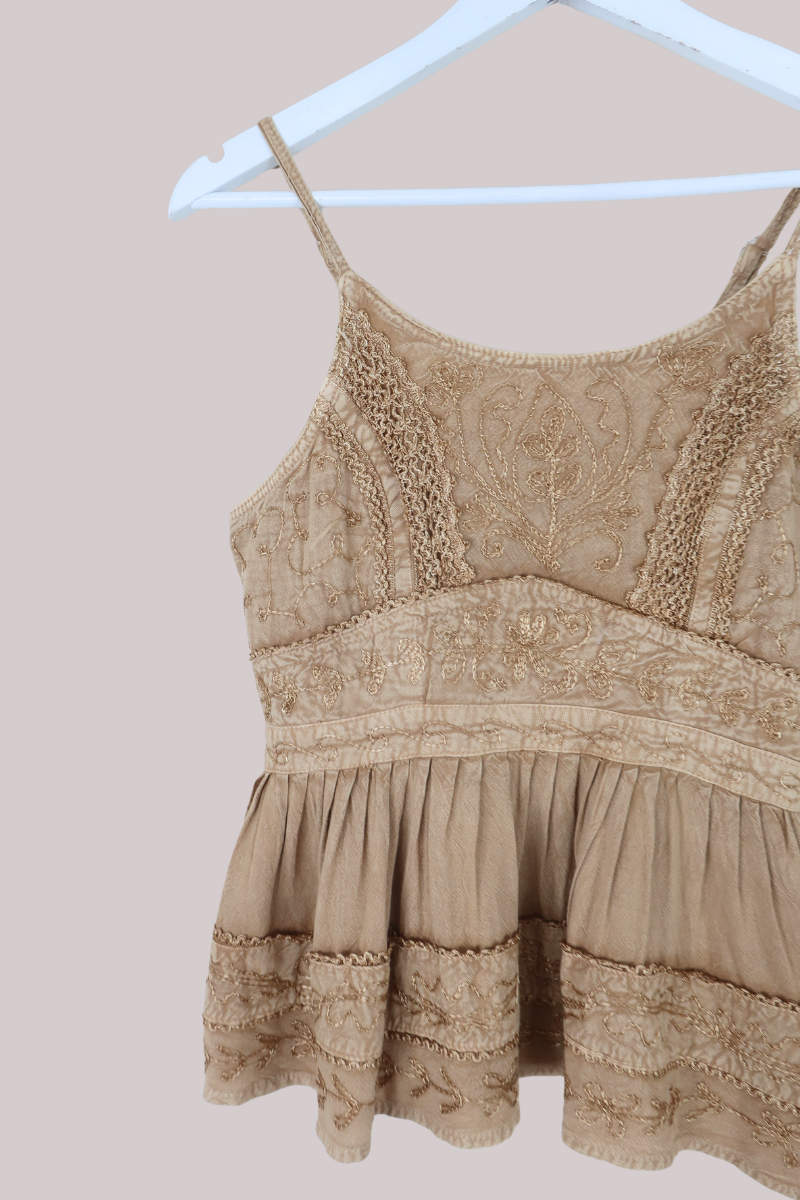 Embroidered Camisole in Honey Beige