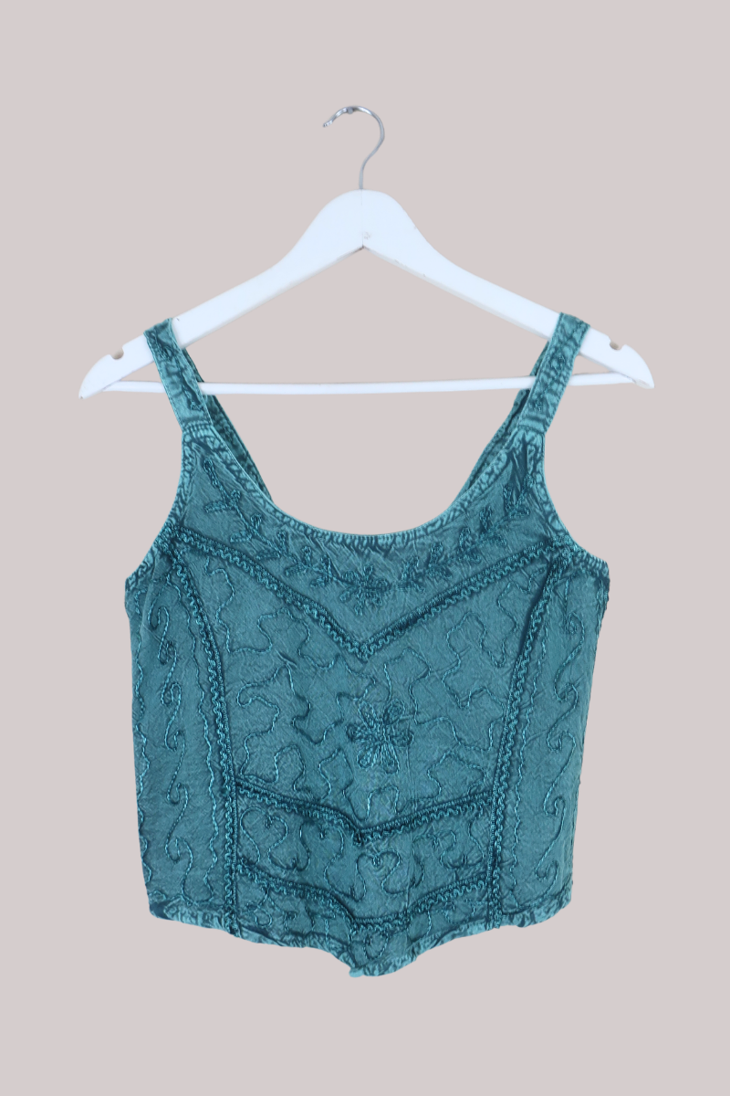 Embroidered Handkerchief Top in Calypso Blue
