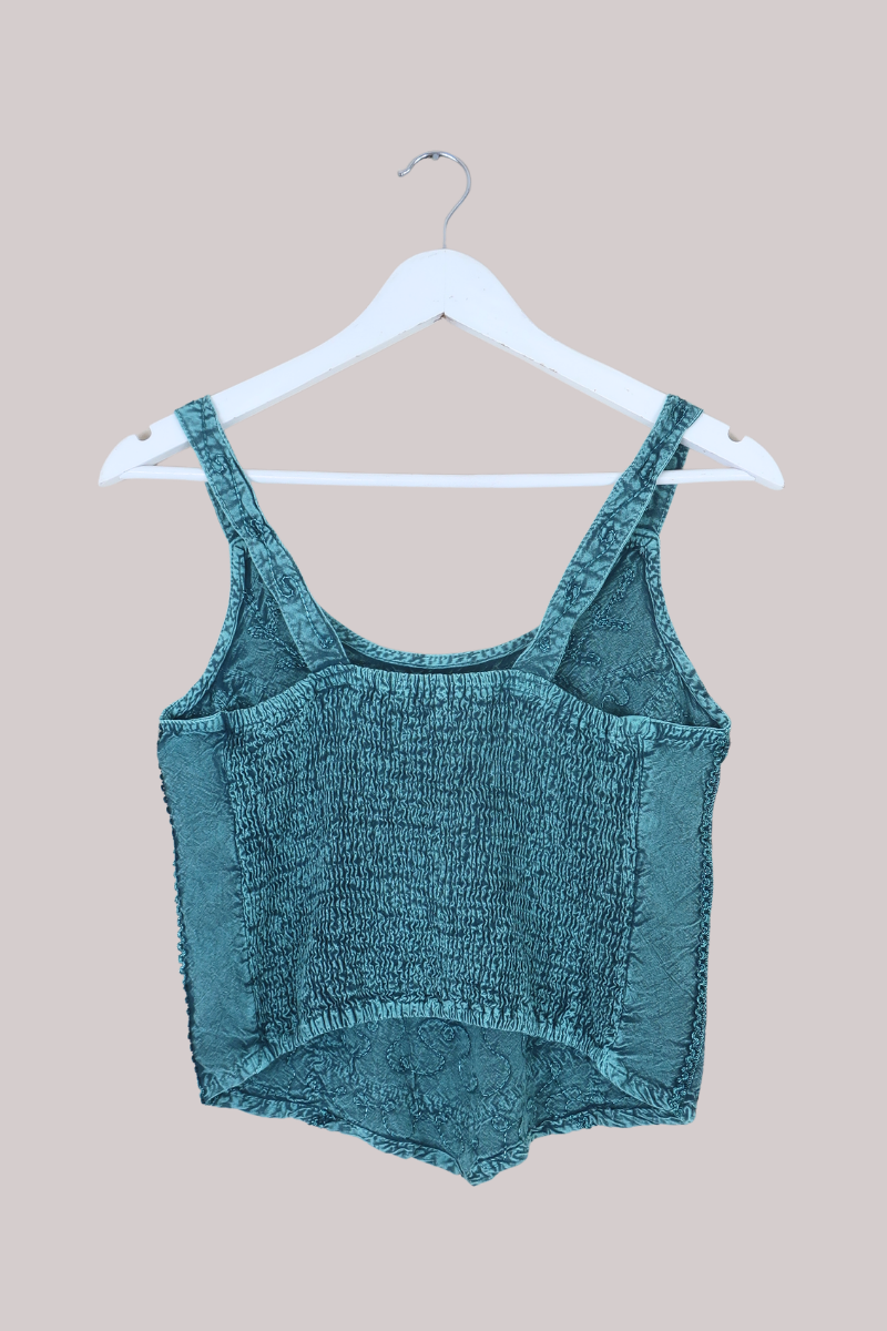 Embroidered Handkerchief Top in Calypso Blue