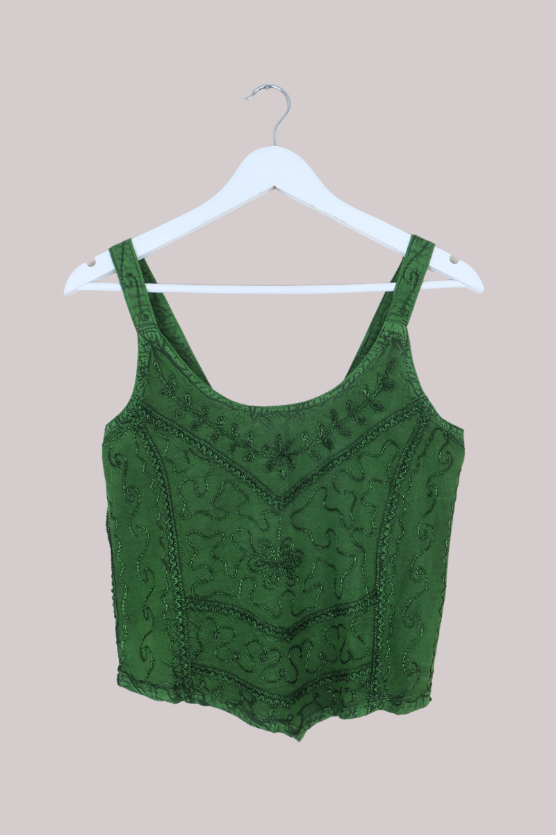 Embroidered Handkerchief Top in Deep Evergreen