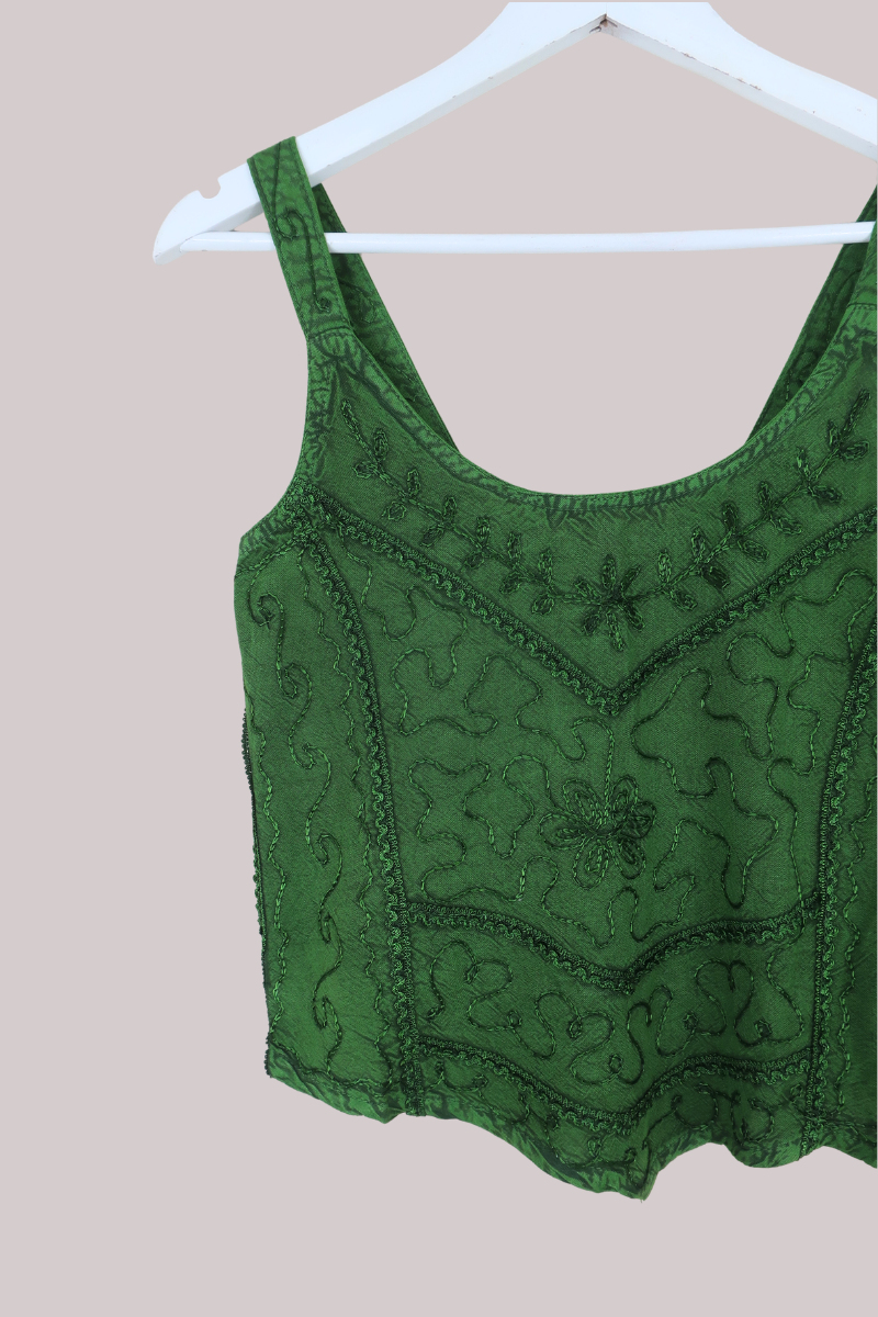 Embroidered Handkerchief Top in Deep Evergreen