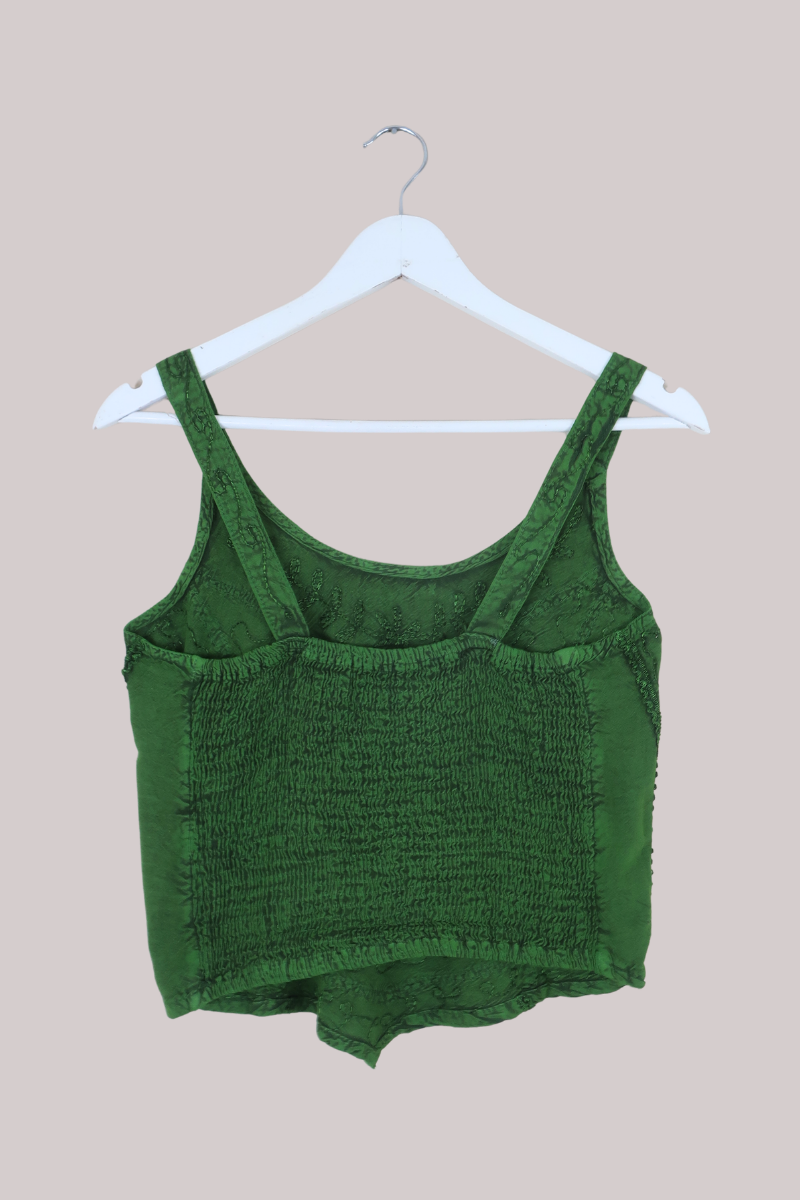 Embroidered Handkerchief Top in Deep Evergreen