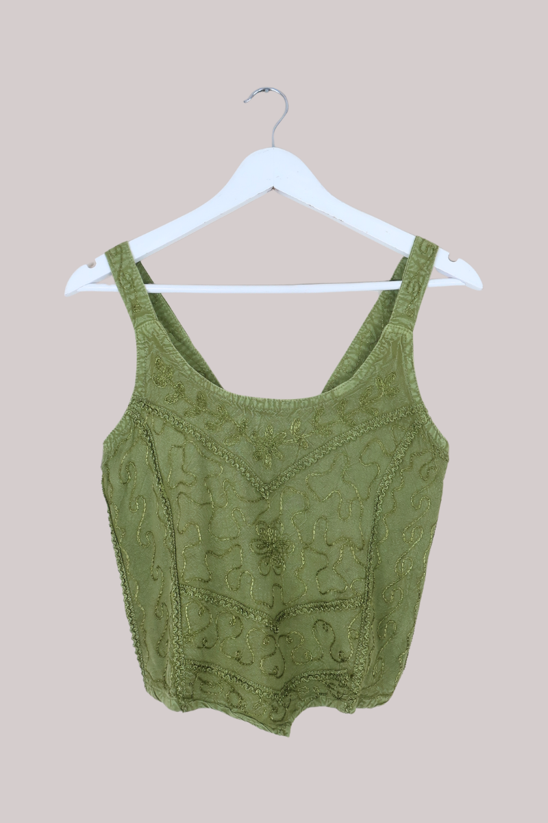 Embroidered Handkerchief Top in Dusty Sage