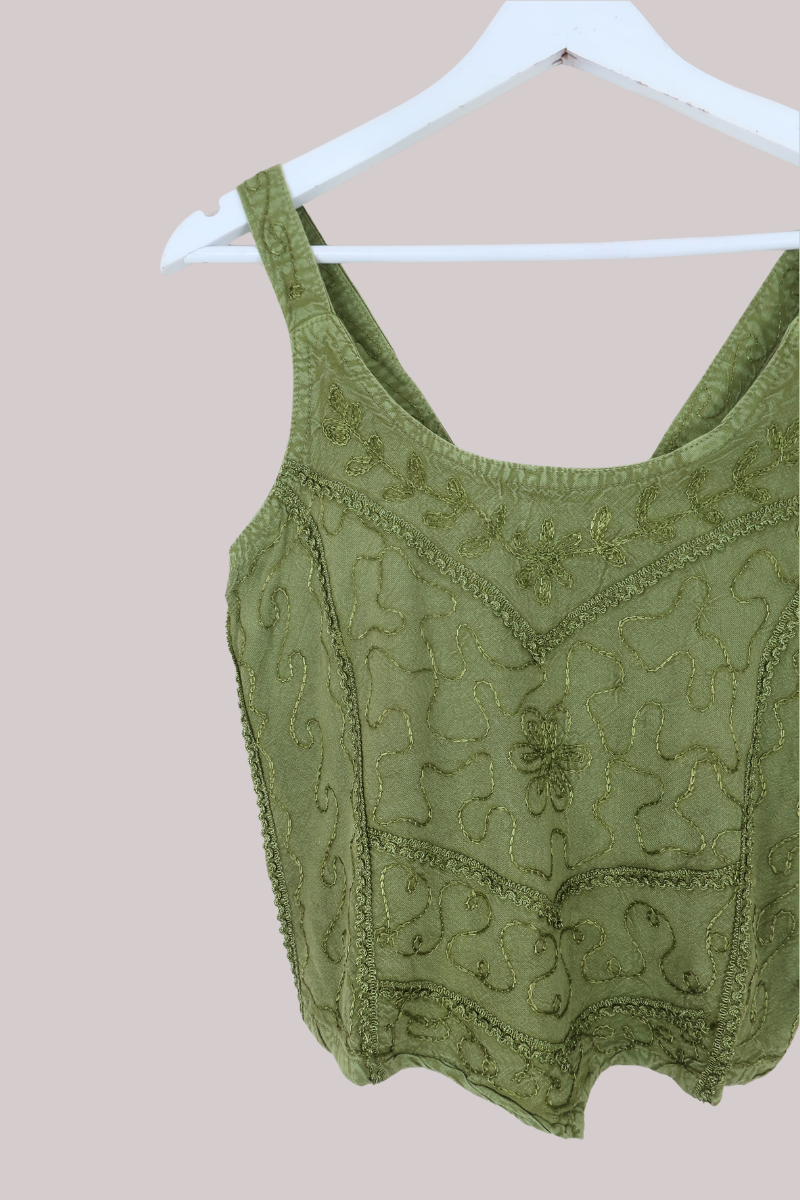 Embroidered Handkerchief Top in Dusty Sage