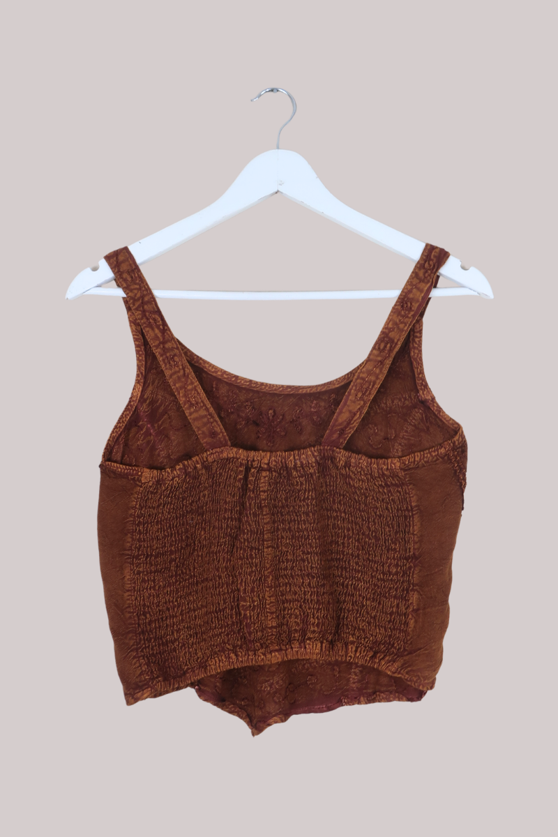 Embroidered Handkerchief Top in Hazelnut Brown
