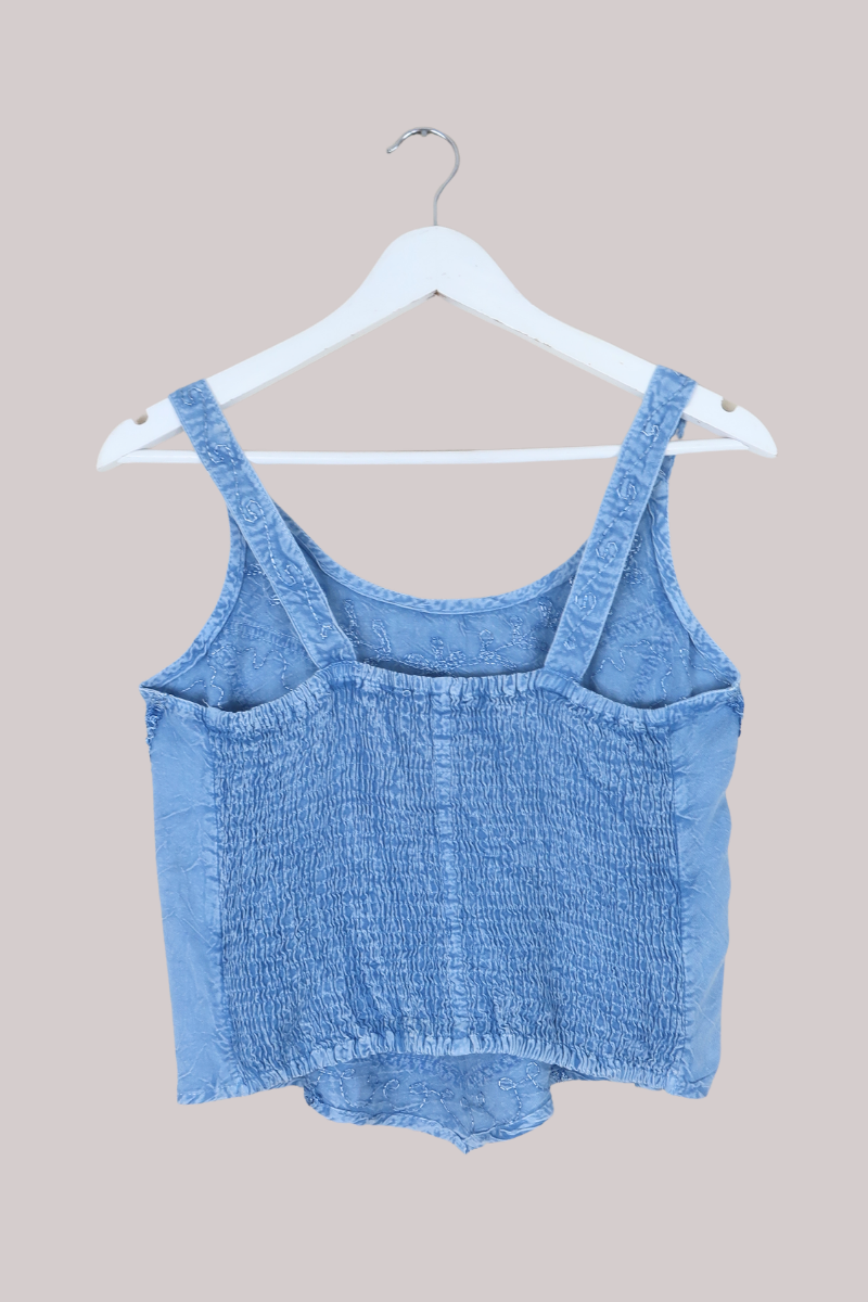 Embroidered Handkerchief Top in Hydrangea Blue