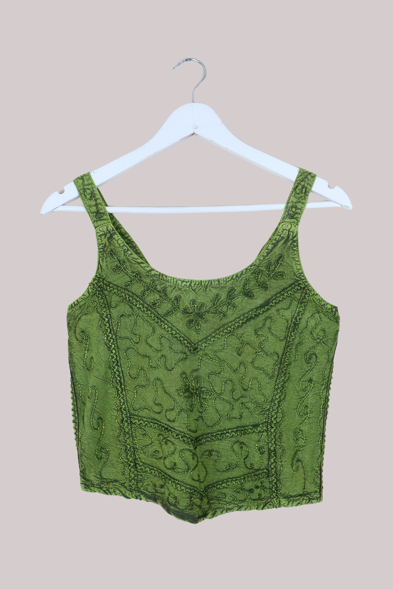 Embroidered Handkerchief Top in Lime Green