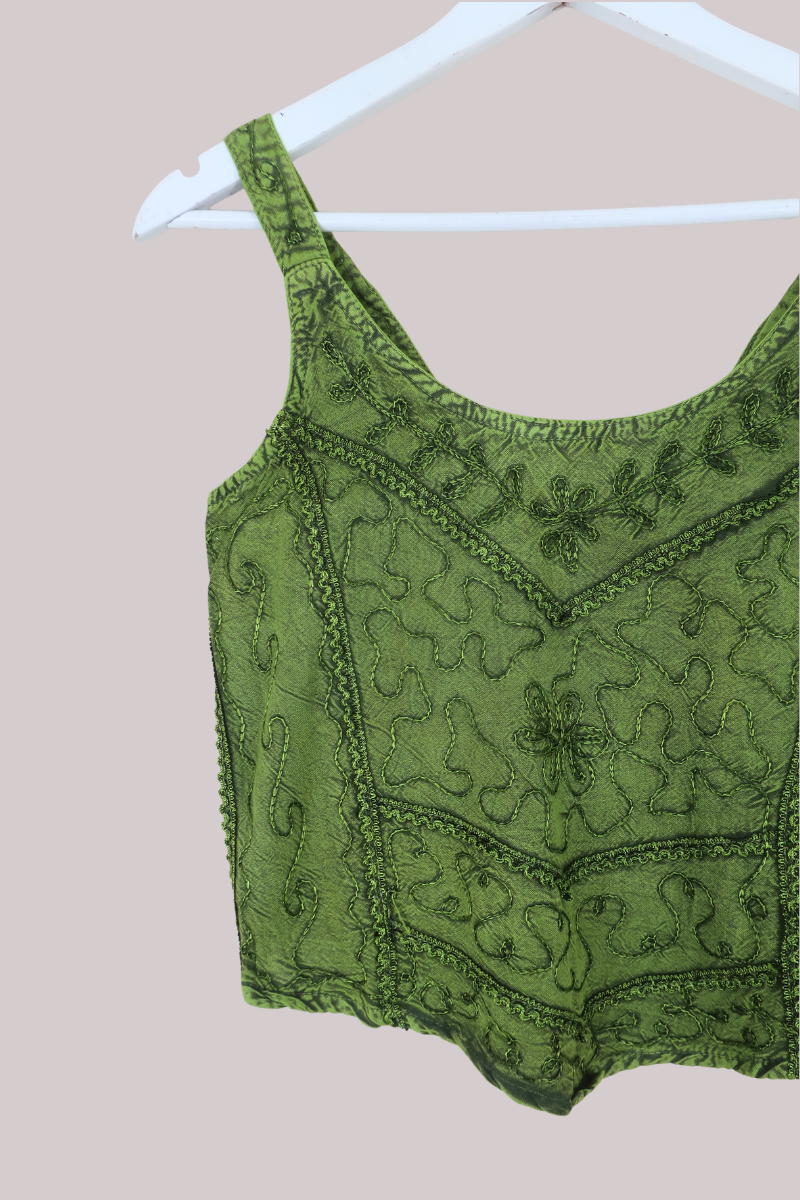 Embroidered Handkerchief Top in Lime Green