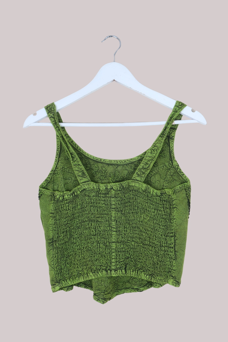 Embroidered Handkerchief Top in Lime Green