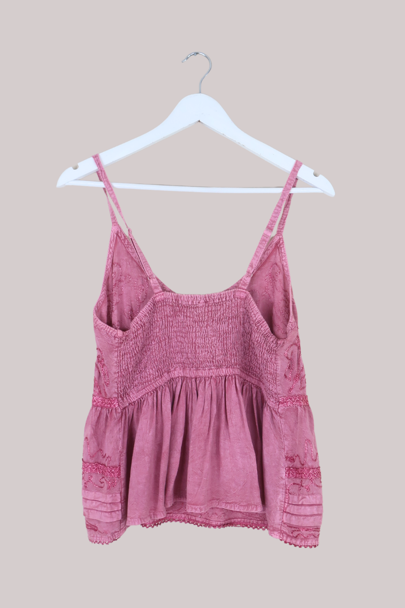 Embroidered Peplum Cami Top in Berry Pink