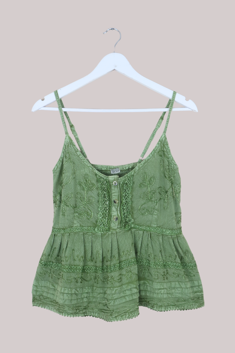 Embroidered Peplum Cami Top in Dusty Sage