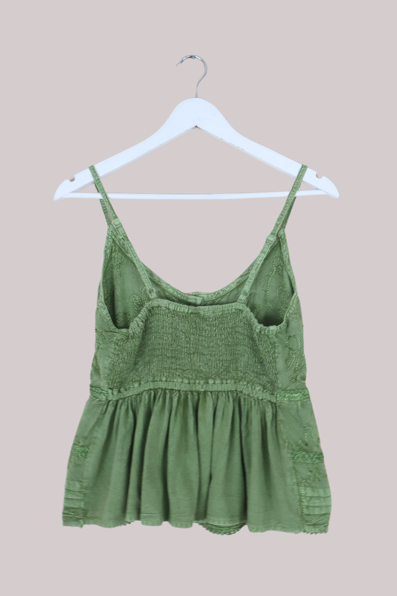 Embroidered Peplum Cami Top in Dusty Sage