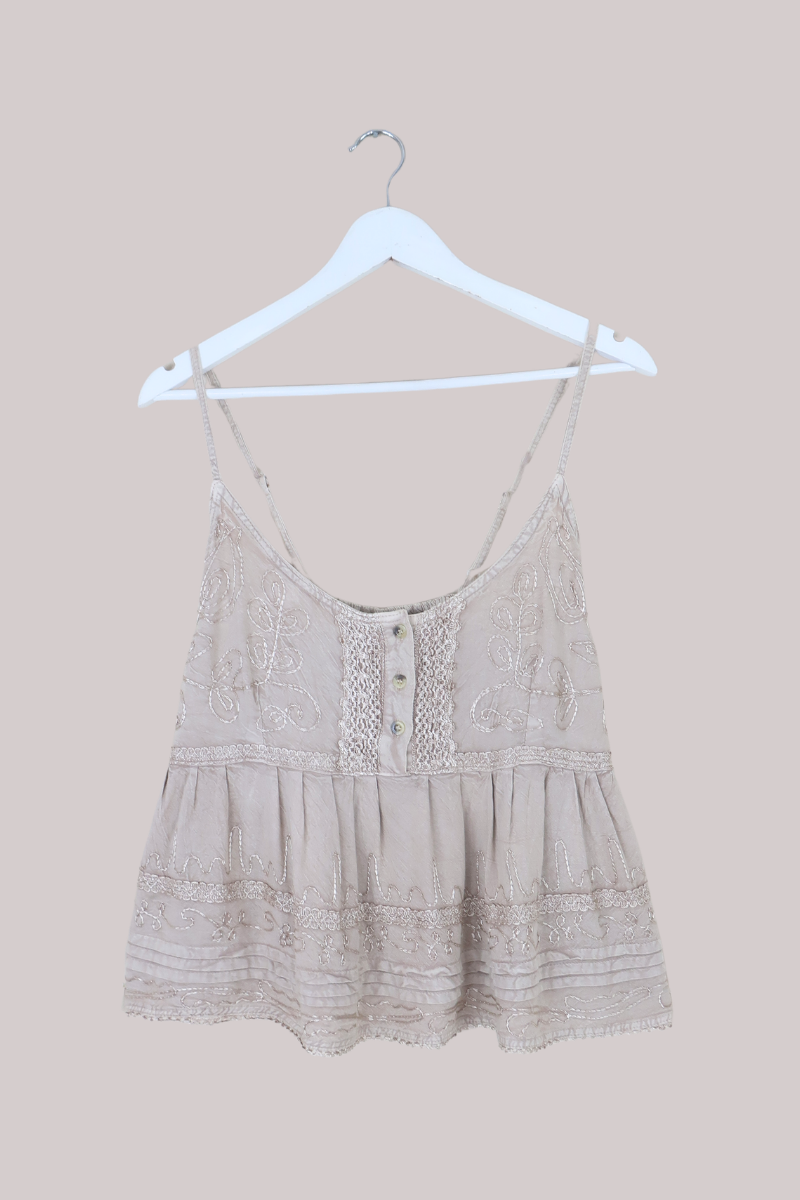 Embroidered Peplum Cami Top in Maple White