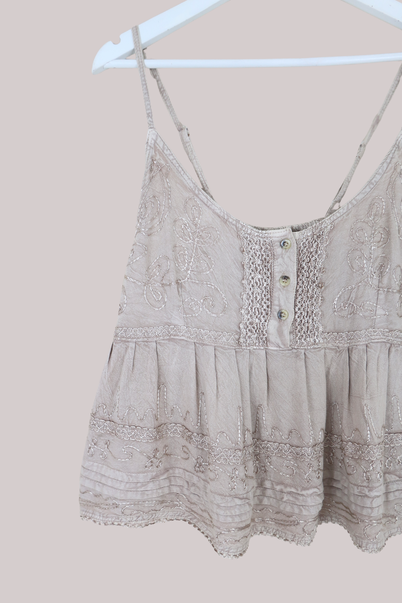 Embroidered Peplum Cami Top in Maple White