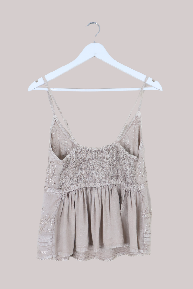 Embroidered Peplum Cami Top in Maple White
