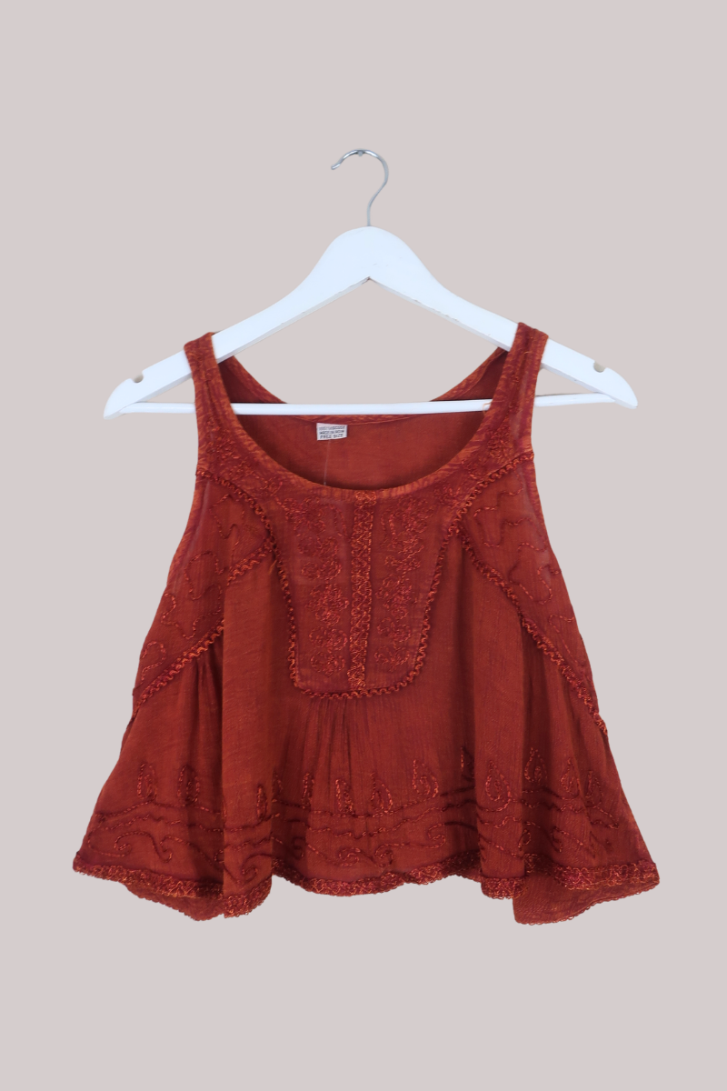 Embroidered Petal Crop Top in Burnt Orange