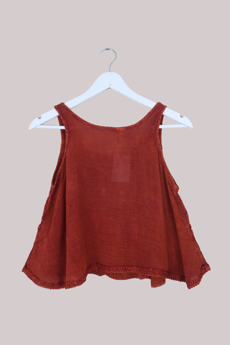 Embroidered Petal Crop Top in Burnt Orange