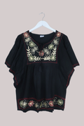 Embroidered Tunic Smock Top in Charcoal Black - Free Size