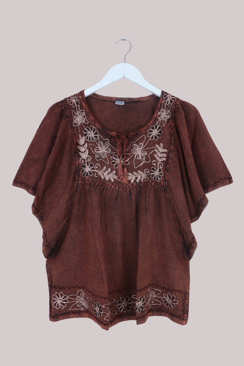 Embroidered Tunic Smock Top in Sunset Bronze - Free Size