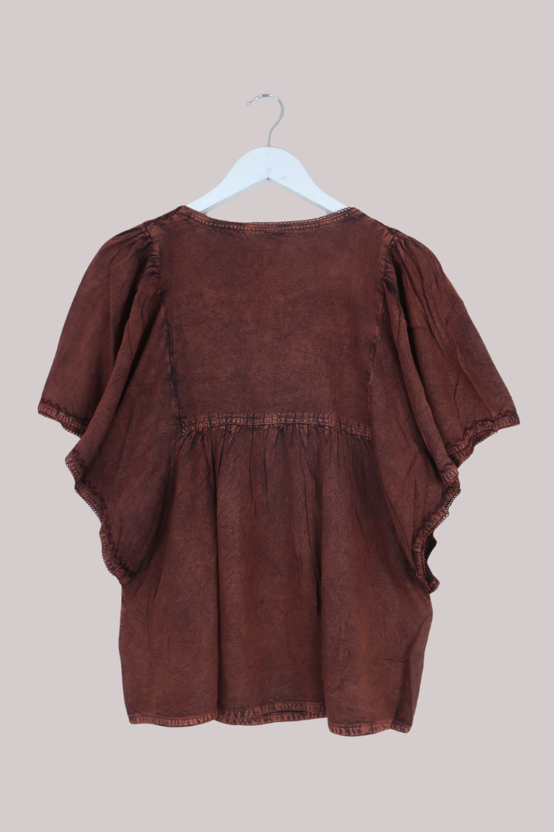 Embroidered Tunic Smock Top in Sunset Bronze - Free Size