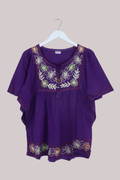 Embroidered Tunic Smock Top in Fuchsia Purple - Free Size
