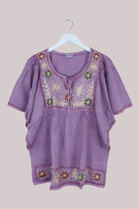 Embroidered Tunic Smock Top in Heather Pink - Free Size