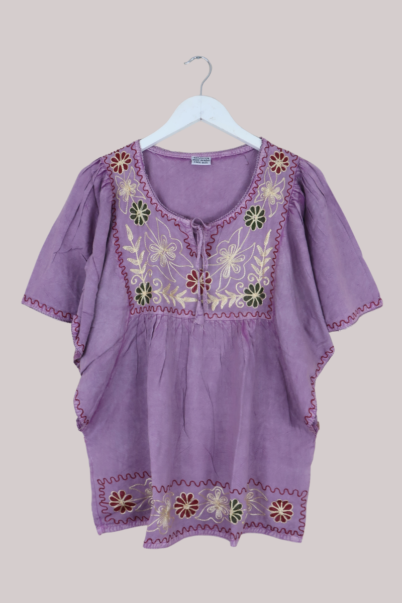 Embroidered Tunic Smock Top in Heather Pink - Free Size