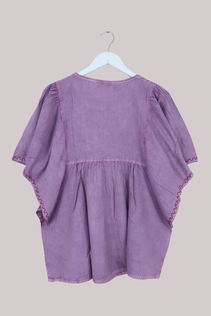 Embroidered Tunic Smock Top in Heather Pink - Free Size