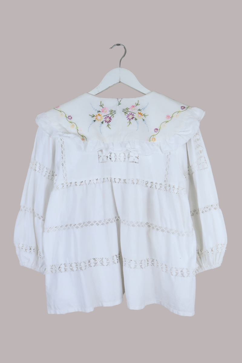 Vintage Tablecloth Prairie Blouse in Ditsy Flower Field - Free Size