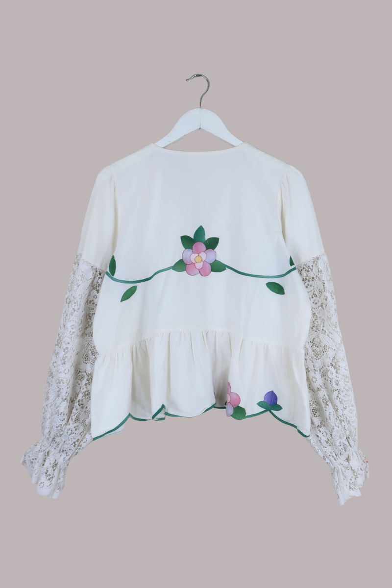 Vintage Tablecloth Peplum Blouse in Blooming Magnolias - Free Size