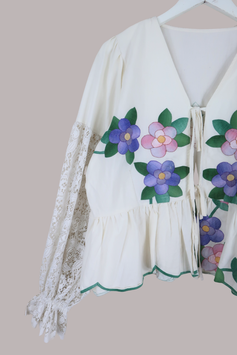 Vintage Tablecloth Peplum Blouse in Blooming Magnolias - Free Size